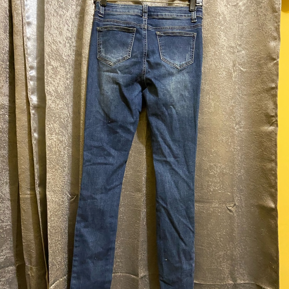 High Rise Distressed Blue Denim Jegging - Picture 6 of 9